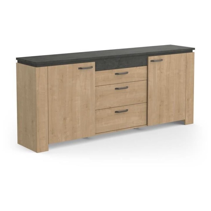 Enfilade AUSTIN - 2 portes + 3 tiroirs - Décor chene Hamilton et Side