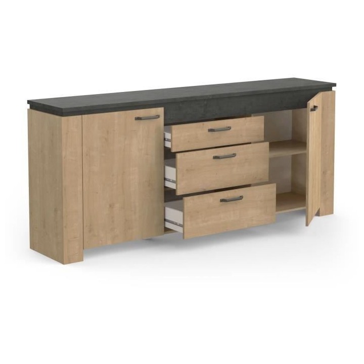 Enfilade AUSTIN - 2 portes + 3 tiroirs - Décor chene Hamilton et Side