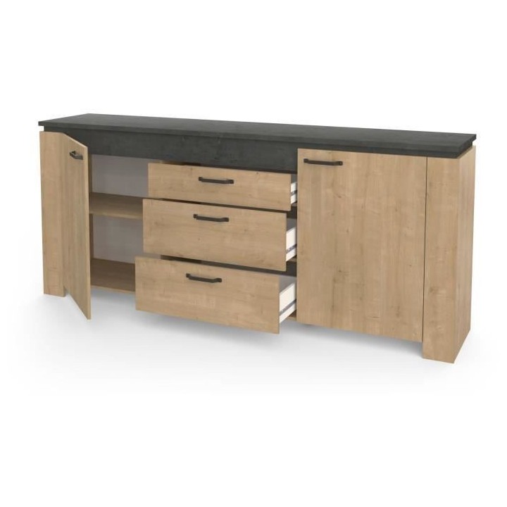 Enfilade AUSTIN - 2 portes + 3 tiroirs - Décor chene Hamilton et Side