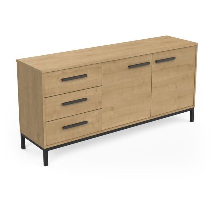 Enfilade 2 portes / 3 tiroirs - CRAFT - Chene Hamilton / Noir - 152 x