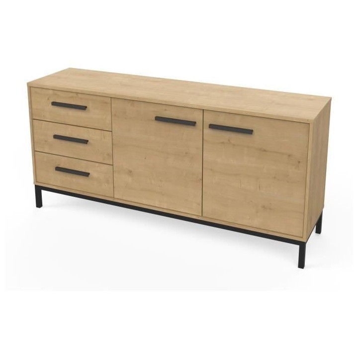 Enfilade 2 portes / 3 tiroirs - CRAFT - Chene Hamilton / Noir - 152 x