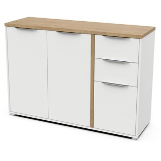 Enfilade ACCESS - 3 portes + 2 tiroirs - Décor chene Hamilton et Blan