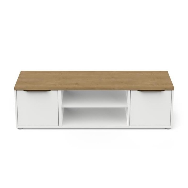 Banc TV ACCESS - 2 Portes + 1 Niche - Décor chene Hamilton et blanc -