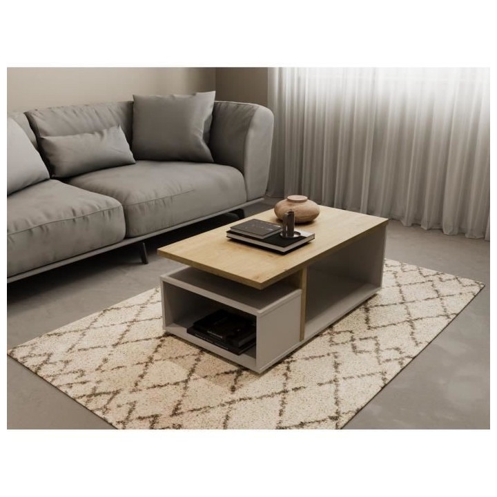 Table basse rectangulaire ACCESS - 3 Niches - Décor chene Hamilton et