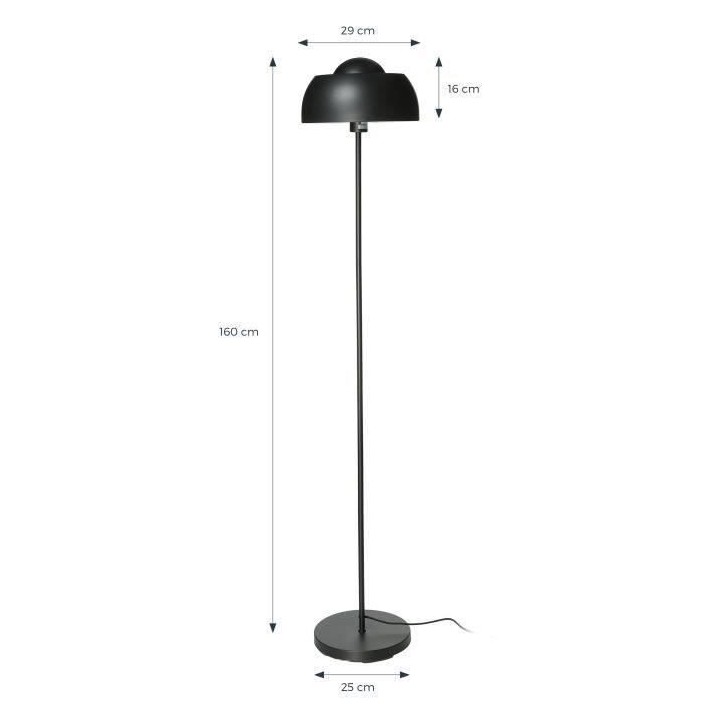 INTERNATIONAL DESIGN Lampadaire dome en métal - Noir - 29x160 cm