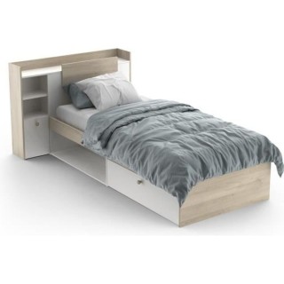Lit enfant LIFE 1 personne - 90X190/200 - Rangements - Décor Chene et