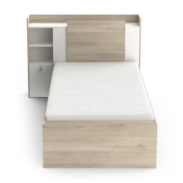 Lit enfant LIFE 1 personne - 90X190/200 - Rangements - Décor Chene et