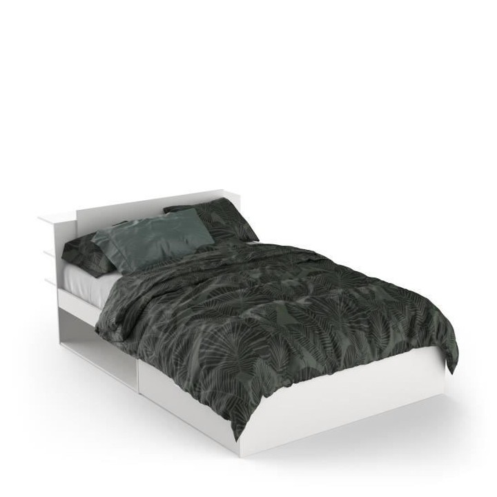Lit adulte LIFE 2 personnes - 140X190/200 - Rangements - Décor blanc