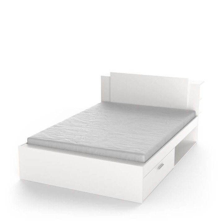 Lit adulte LIFE 2 personnes - 140X190/200 - Rangements - Décor blanc