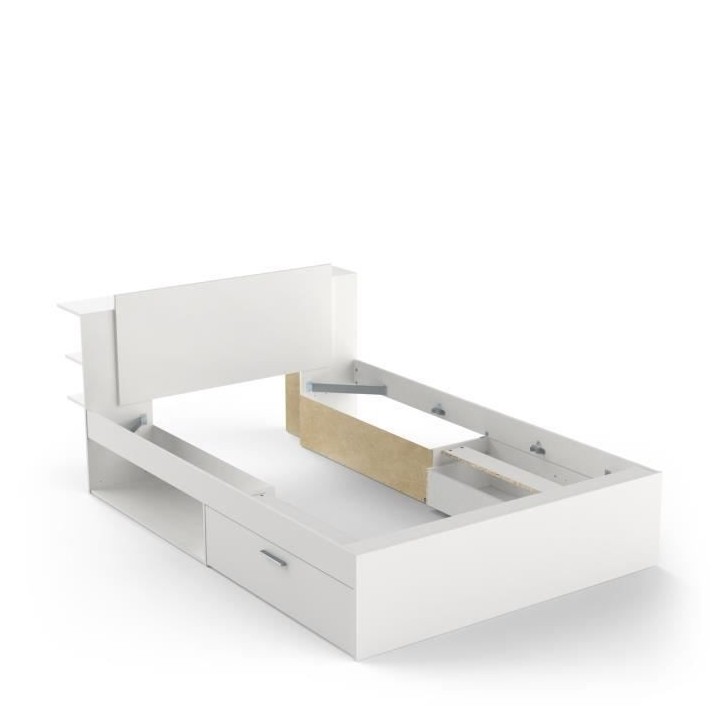 Lit adulte LIFE 2 personnes - 140X190/200 - Rangements - Décor blanc