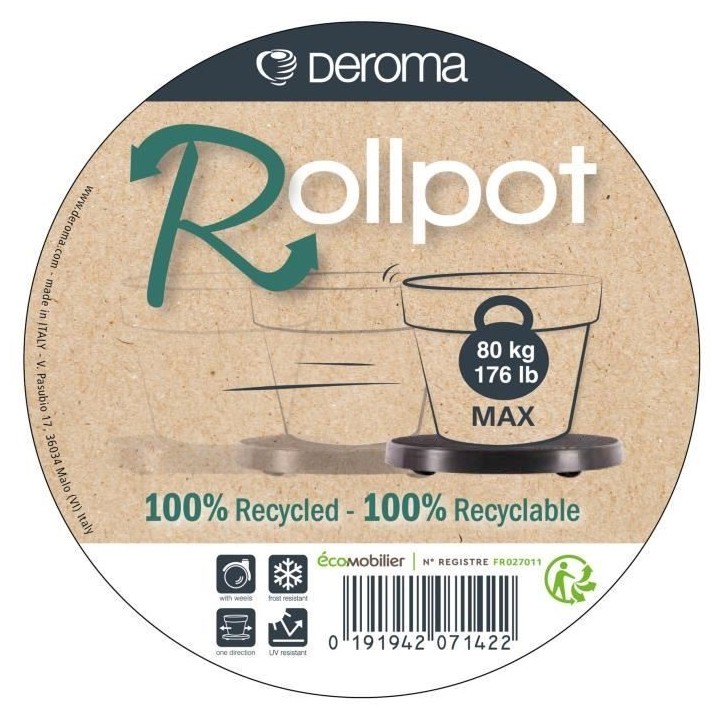 DEROMA - roll pot r support a roulettes pour pot de fleurs - 39cm
