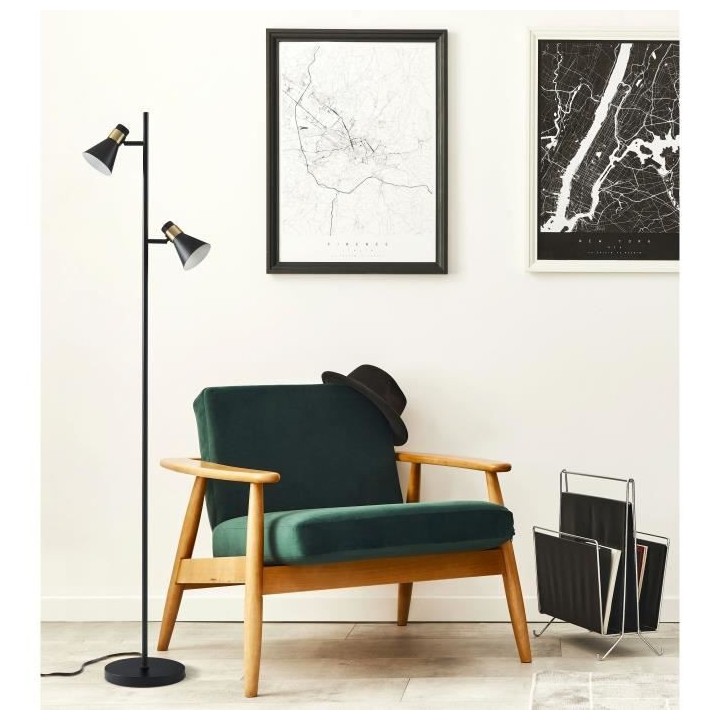 INTERNATIONAL DESIGN Lampadaire lampion a 2 tetes en métal - 23x23x16