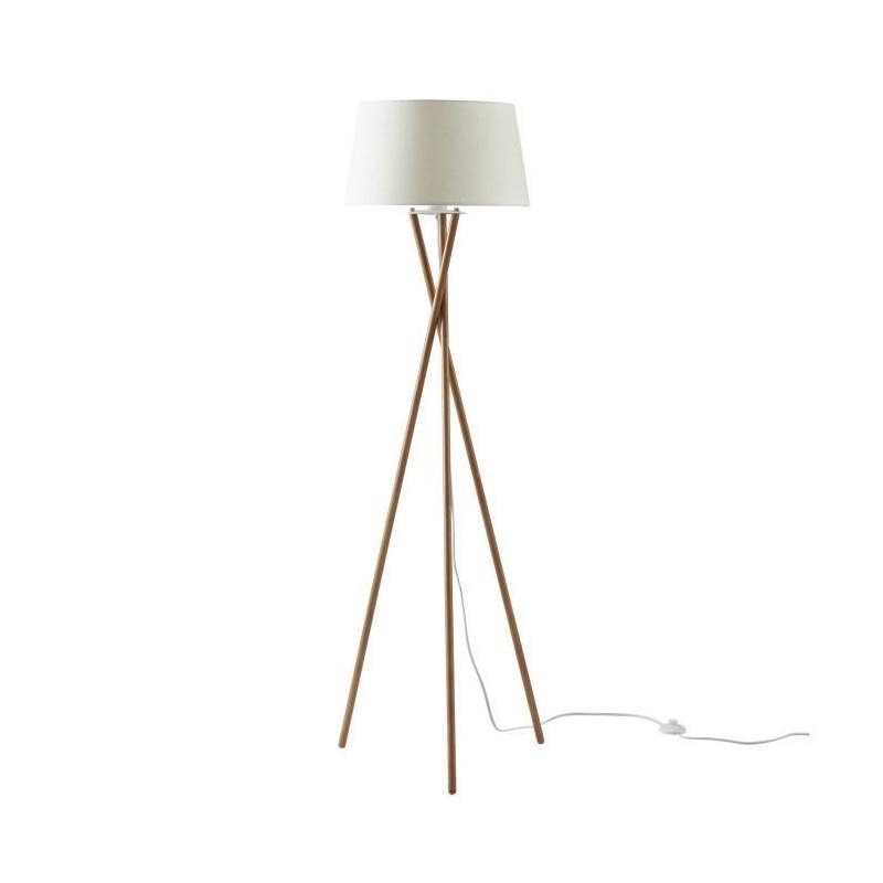 INTERNATIONAL DESIGN Lampadaire Maud tripode - Tissu pied bois - Blanc