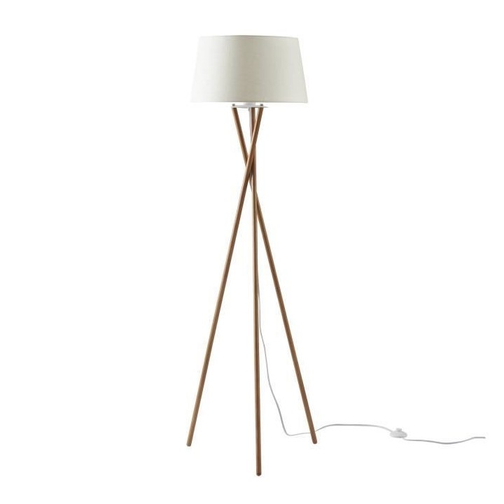 INTERNATIONAL DESIGN Lampadaire Maud tripode - Tissu pied bois - Blanc