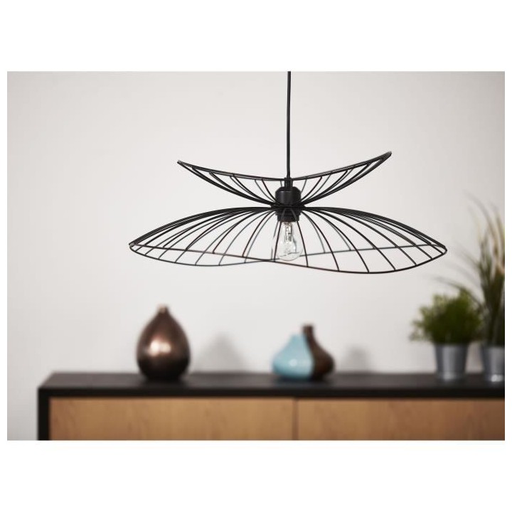 Suspension filaire double abat-jour - Métal - Ø55cm - Noir