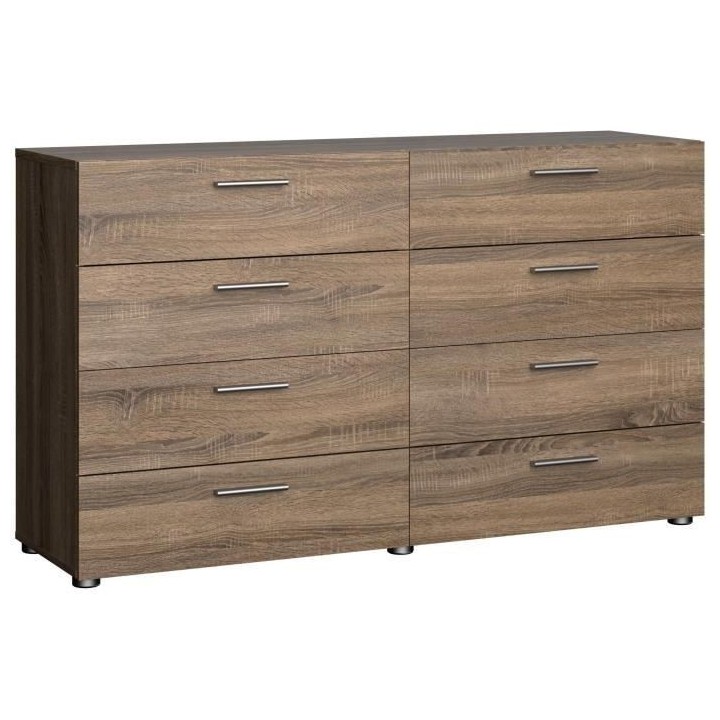 Commode NASH 8 tiroirs - Décor Noir et Chene truffe - L 140 x P 40 x