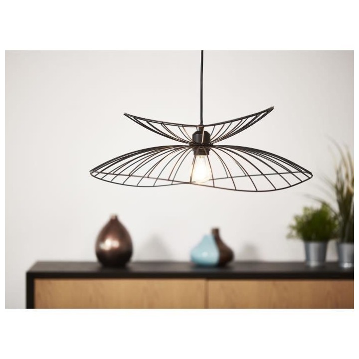 Suspension filaire double abat-jour - Métal - Ø55cm - Noir