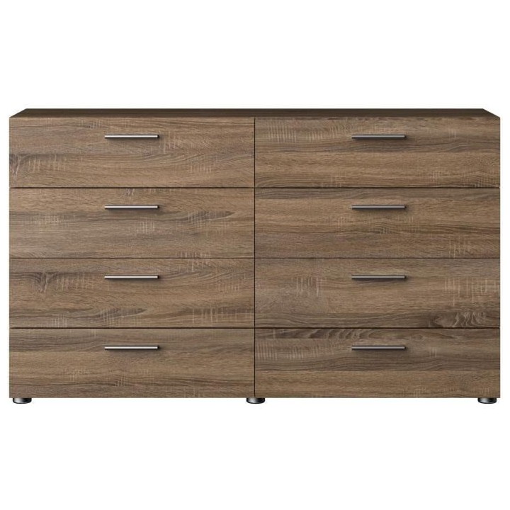 Commode NASH 8 tiroirs - Décor Noir et Chene truffe - L 140 x P 40 x