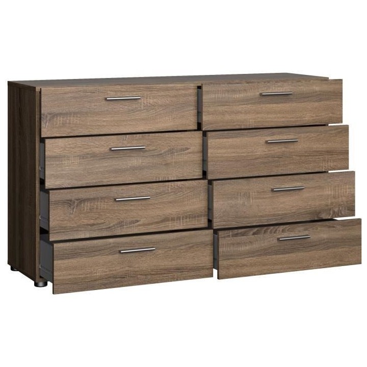 Commode NASH 8 tiroirs - Décor Noir et Chene truffe - L 140 x P 40 x