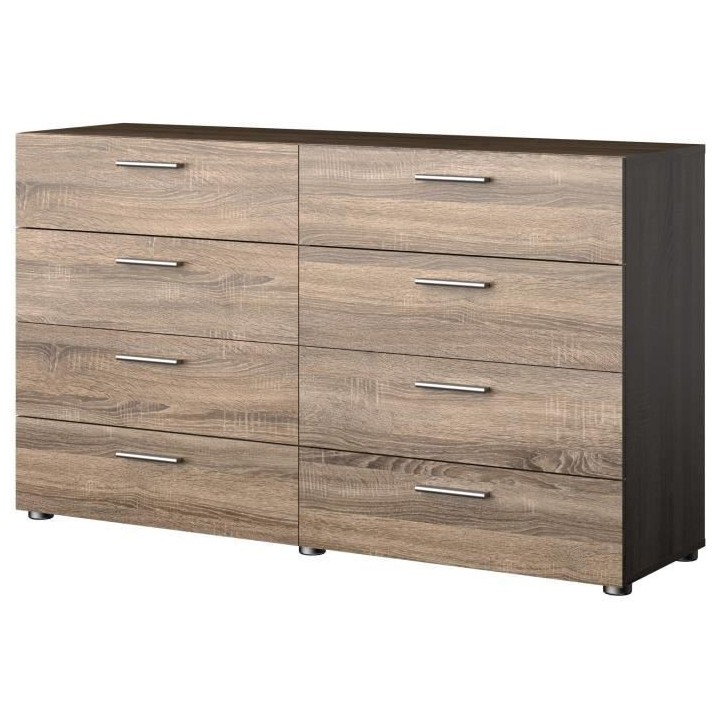 Commode NASH 8 tiroirs - Décor Noir et Chene truffe - L 140 x P 40 x