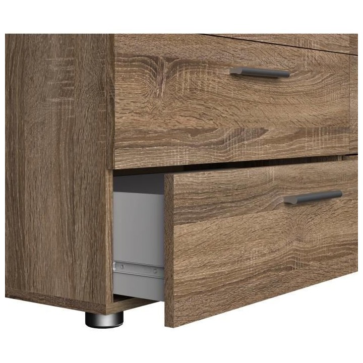 Commode NASH 8 tiroirs - Décor Noir et Chene truffe - L 140 x P 40 x