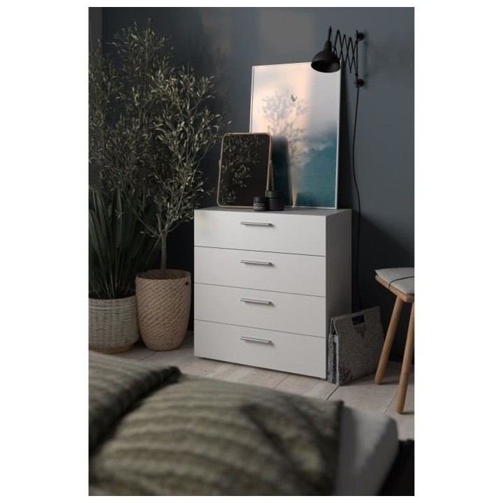 Commode NASH 4 tiroirs - Décor Blanc - L 80 x P 40 x H 68,5 cm - TVIL