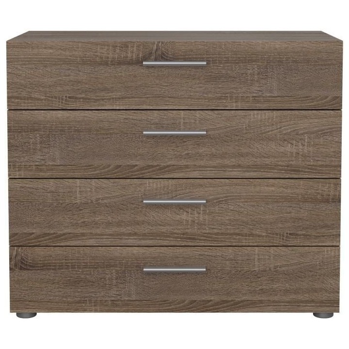 Commode NASH 4 tiroirs - Décor Chene Truffe - L 80 x P 40 x H 68,5 cm