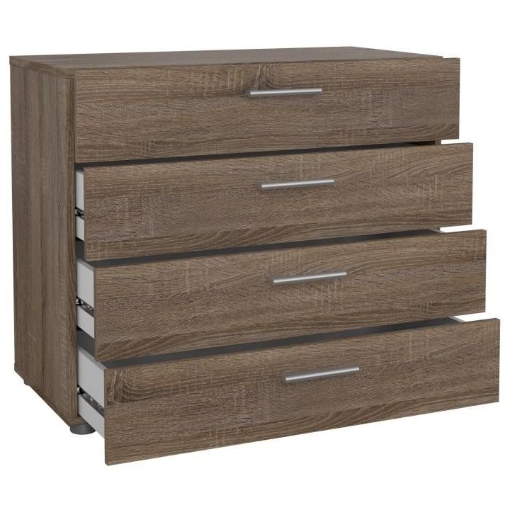 Commode NASH 4 tiroirs - Décor Chene Truffe - L 80 x P 40 x H 68,5 cm