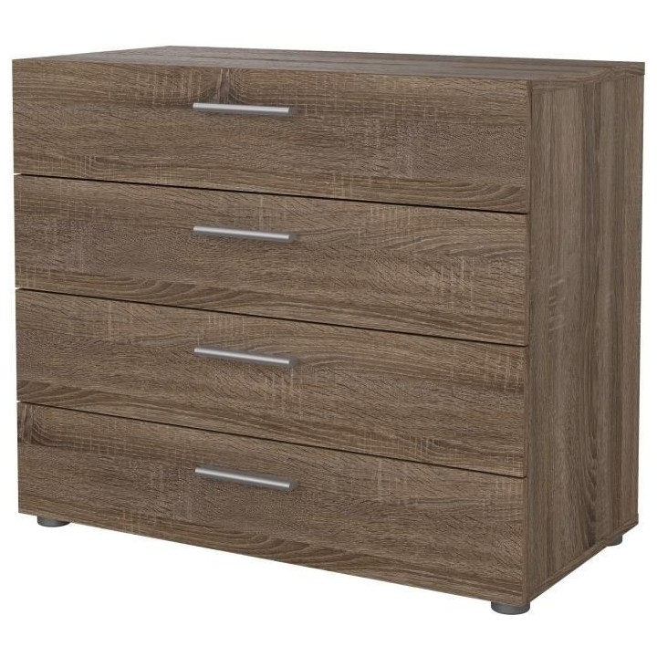 Commode NASH 4 tiroirs - Décor Chene Truffe - L 80 x P 40 x H 68,5 cm