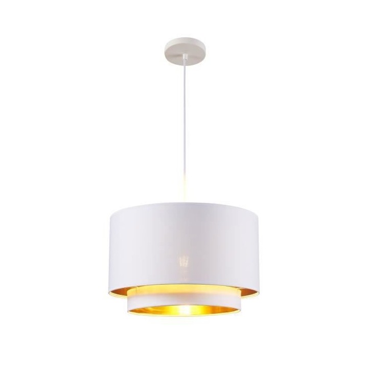 Suspension double SHIRA 2 - Tissu - Cylindrique - Blanc et doré - 40