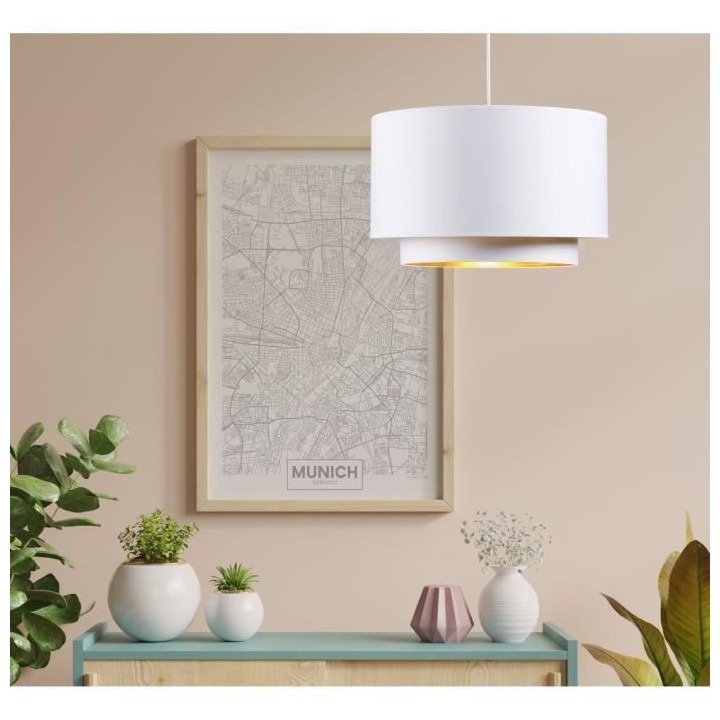 Suspension double SHIRA 2 - Tissu - Cylindrique - Blanc et doré - 40