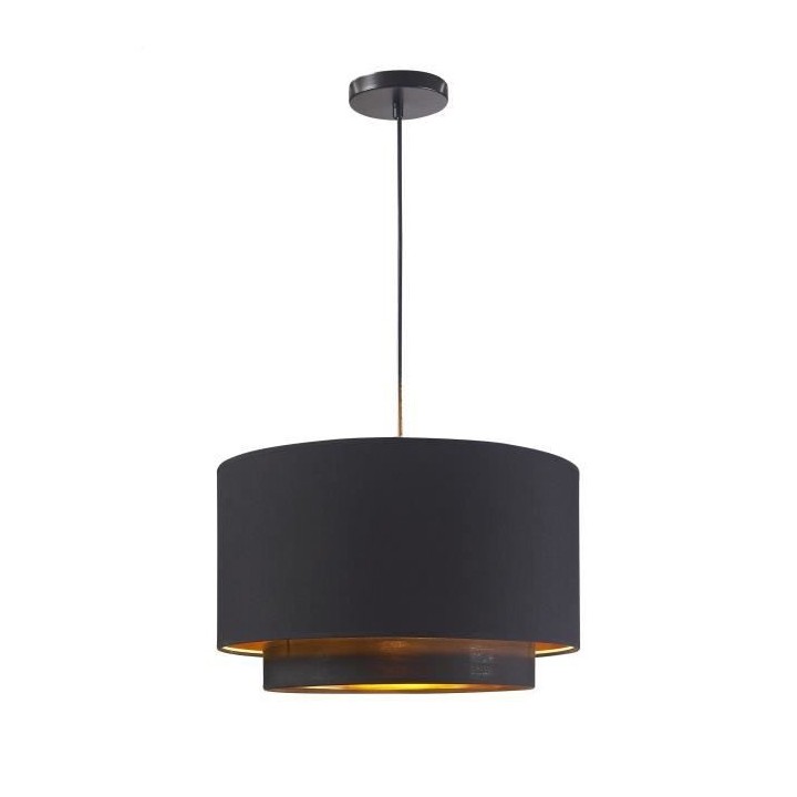 Suspension double SHIRA 2 - Tissu - Cylindrique - Noir et doré - 40 x