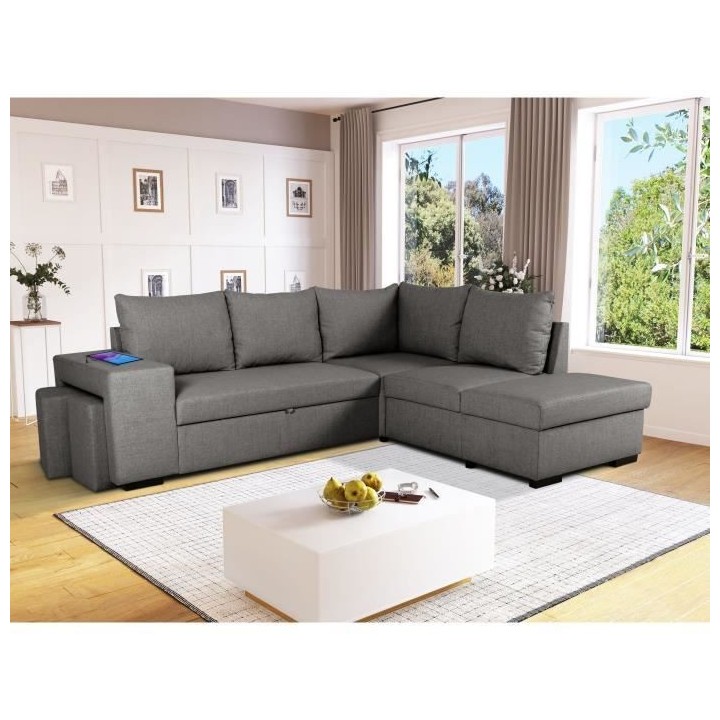 Canapé d'angle convertible réversible 4 places MITCHELL - Tissu Anth