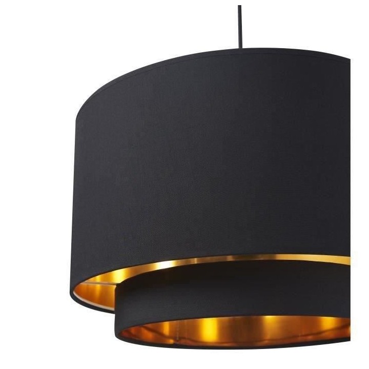 Suspension double SHIRA 2 - Tissu - Cylindrique - Noir et doré - 40 x