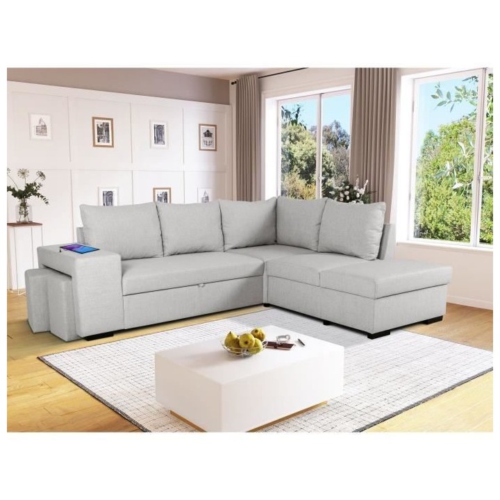 Canapé d'angle convertible réversible 4 places MITCHELL - Tissu Gris