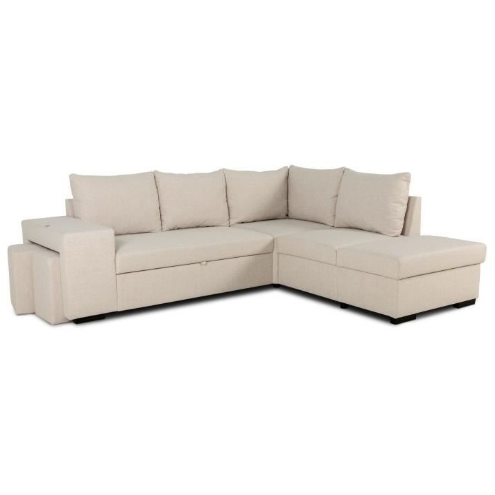 Canapé d'angle convertible réversible 4 places MITCHELL - Tissu Beig