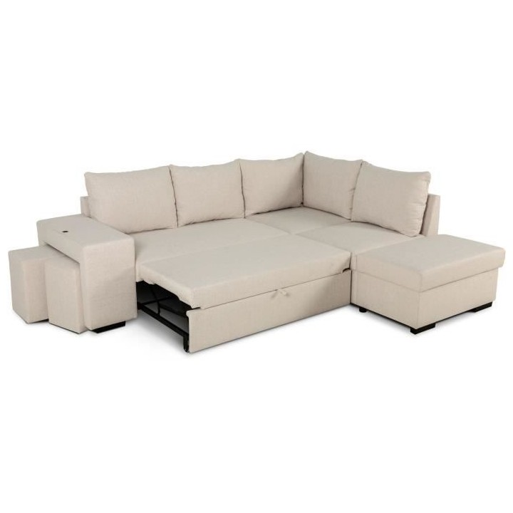 Canapé d'angle convertible réversible 4 places MITCHELL - Tissu Beig