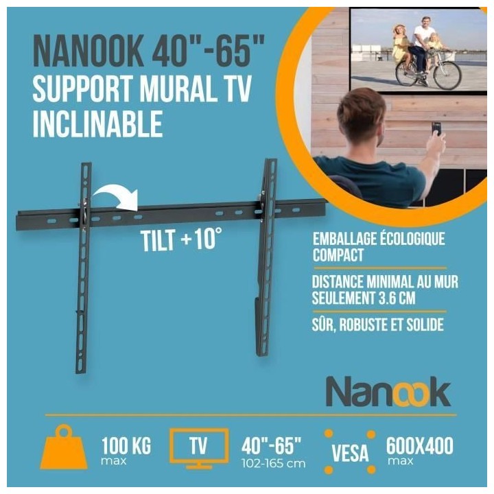 NANOOK Support Mural inclinable pour téléviseurs de 40-65 Pouces- So