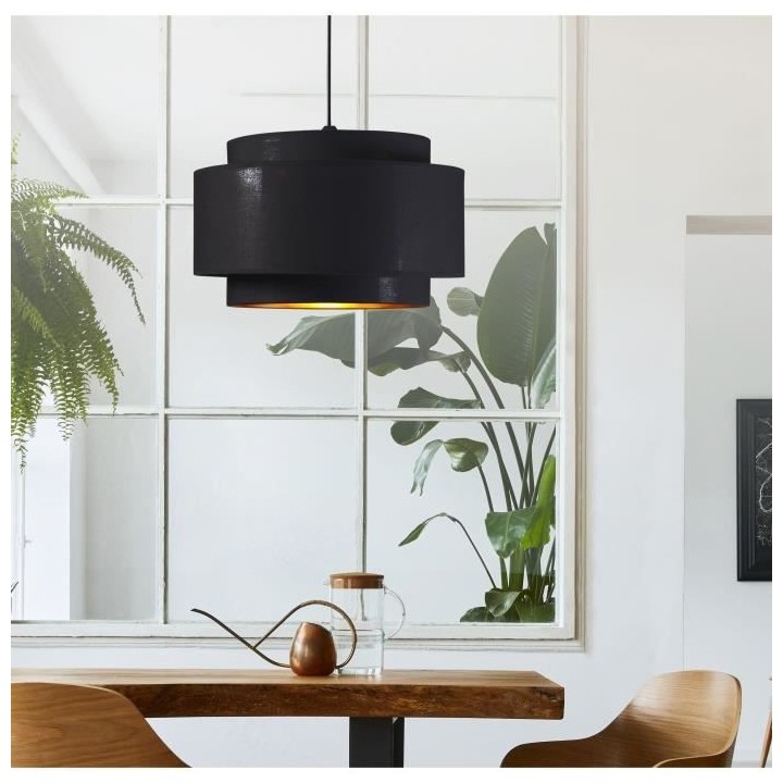 Suspension double SHIRA 3 en tissu - Cylindrique - Noir et doré - 40