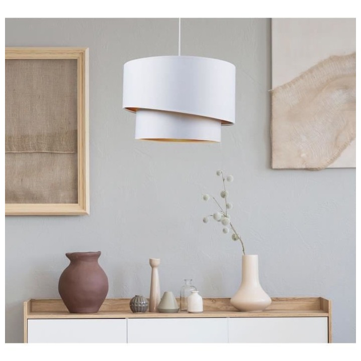 Suspension double asymétrique SHIRA 2 - Tissu - Cylindrique - Blanc d