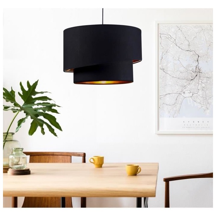 Suspension double asymétrique Shira 2 - 40 x 25cm - Noir et doré - I