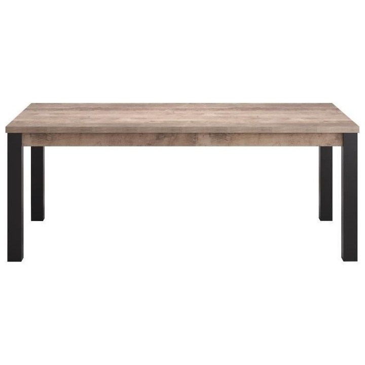 Table a manger EMILE 10 personnes - Mélamine chene brun tabac et noir