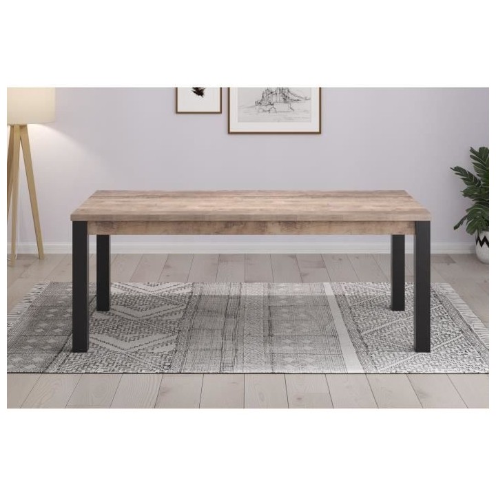 Table a manger EMILE 10 personnes - Mélamine chene brun tabac et noir