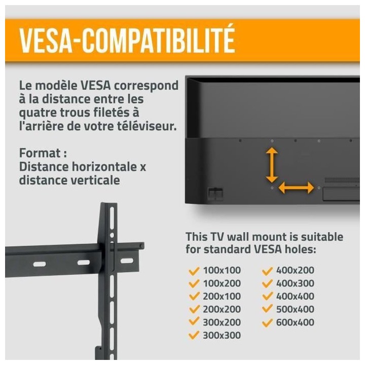 Support Mural TV NANOOK - Ultra Plat - 32-55 Pouces - pour télés LCD