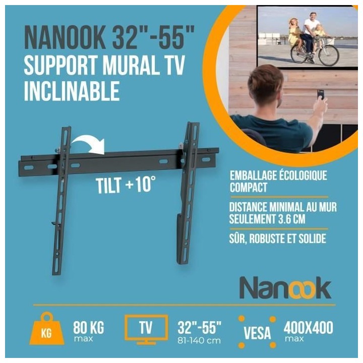 NANOOK Support Mural inclinable pour téléviseurs de 32-55 Pouces- So