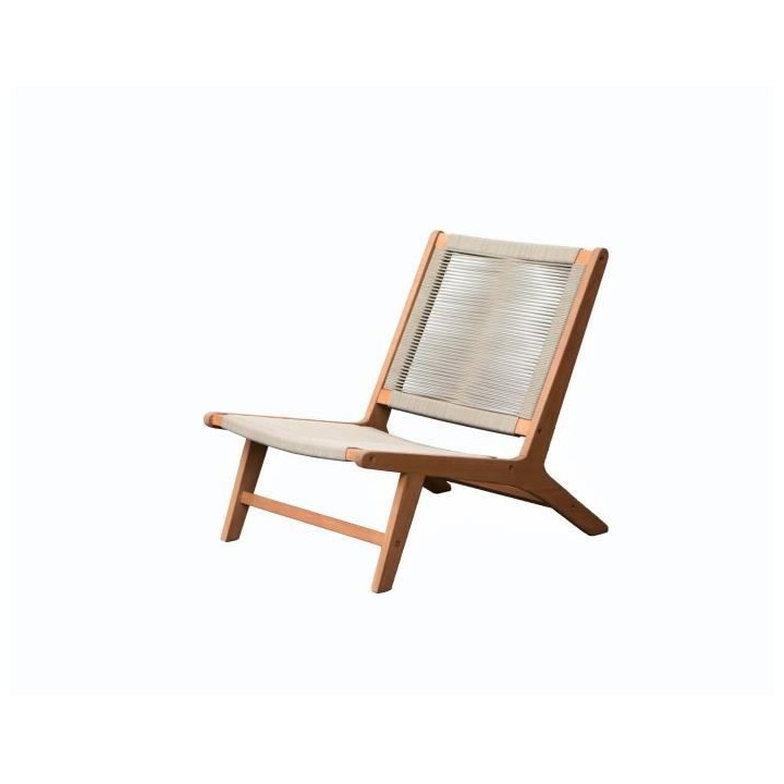 Fauteuil de jardin en bois d'eucalyptus FSC et corde avec repose pieds