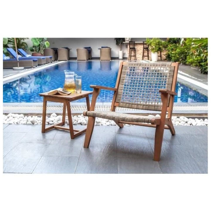 Fauteuil de jardin en bois d'eucalyptus FSC et en résine tressée - J