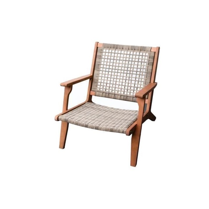 Fauteuil de jardin en bois d'eucalyptus FSC et en résine tressée - J