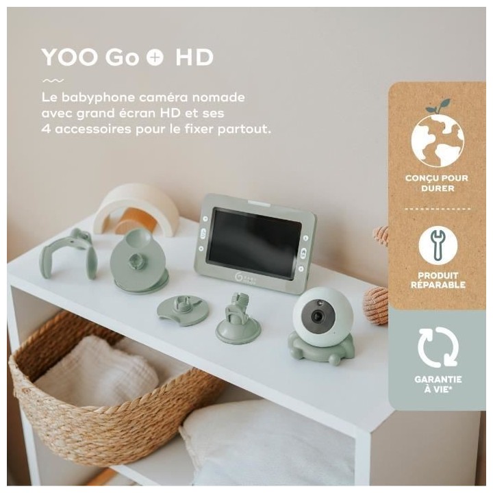 Babyphone Caméra YOO Go+ - Grand Ecran HD 5 720P - Batterie Rechargea