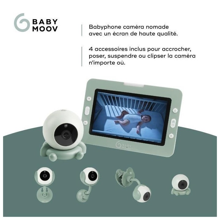 Babyphone Caméra YOO Go+ - Grand Ecran HD 5 720P - Batterie Rechargea